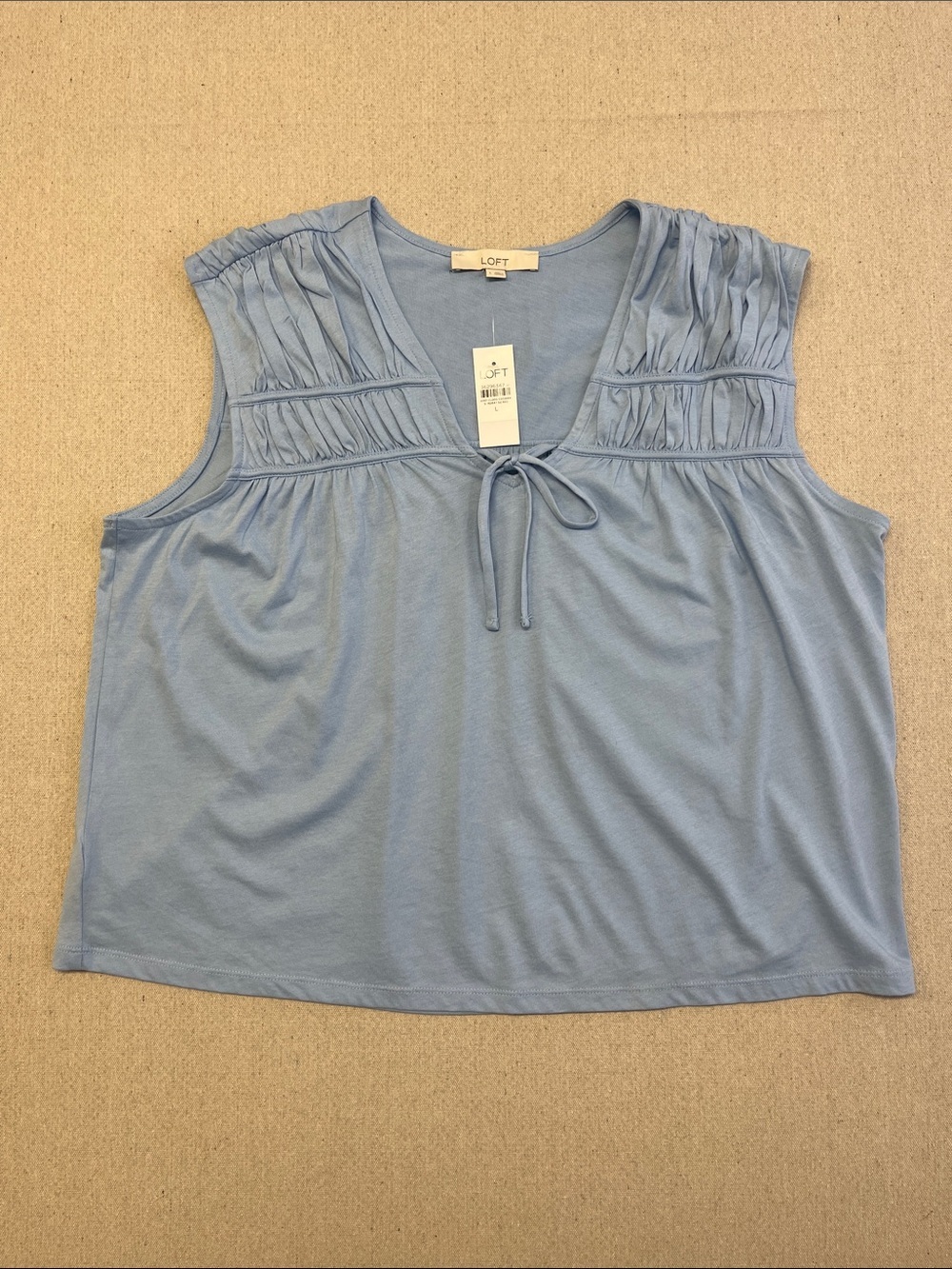 LOFT Blue Sleeveless Tie Neck Top Large Soft Modal Blend